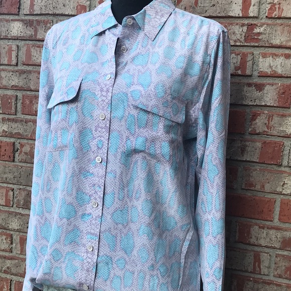 EQUIPMENTS 100% Silk Purple Blue Animal Snakeskin Blouse - Picture 9 of 10